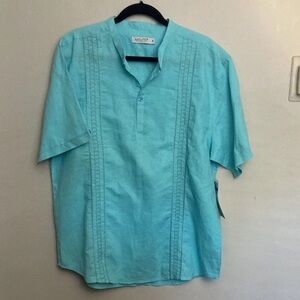 8-7 Mojito Collection Mens XL Guayabera Shirt Blue Short Sleeve NWT Linen Blend